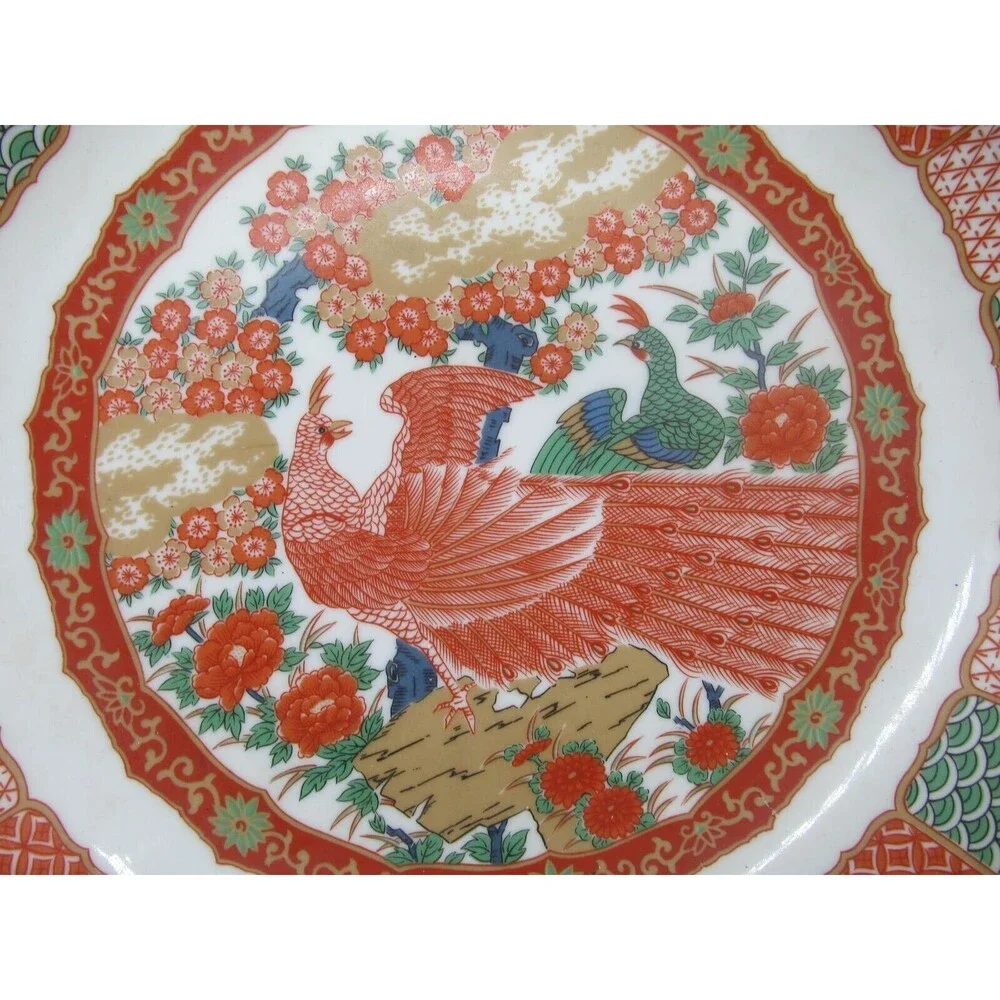 Arita Imari Peacock Red Vintage Vegetable Serving Bowl